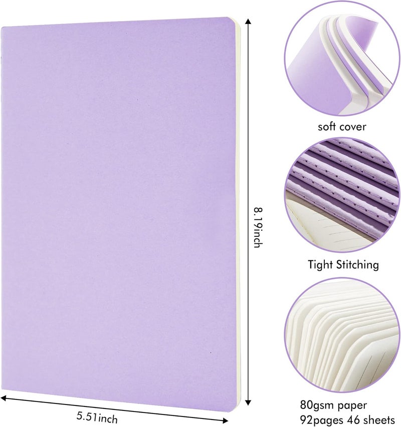 Feela 8 Pack Soft Cover Journal Bulk, Notebooks College Ruled for Work, Lined Travel Journal for Women Men, Note Taking Notebook School Supplies Business Writing, 8.2” x 5.5”, A5, Light Purple - Image 2